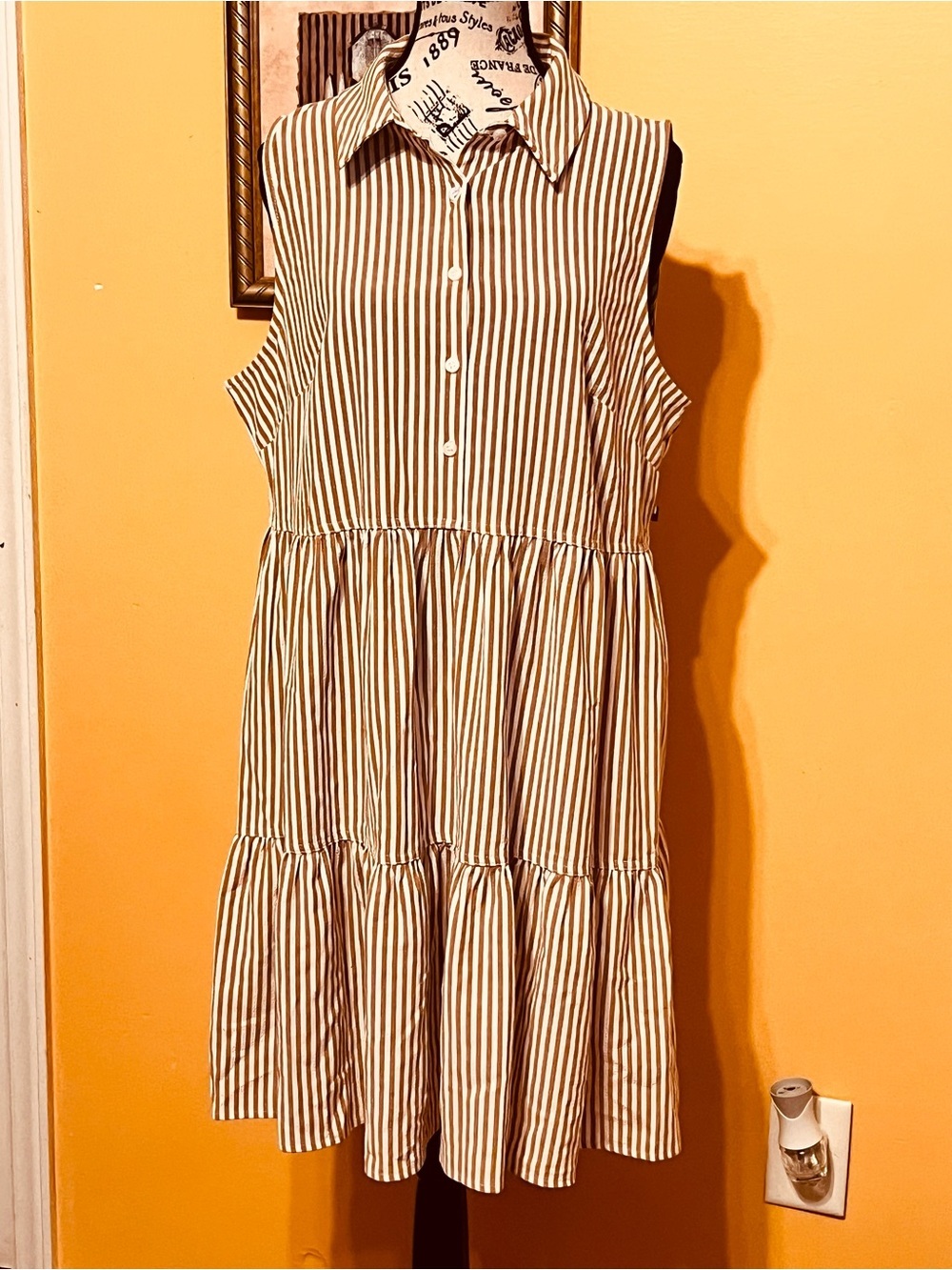 Tommy Hilfiger Brown and White Striped Button Shirt Dress size 12